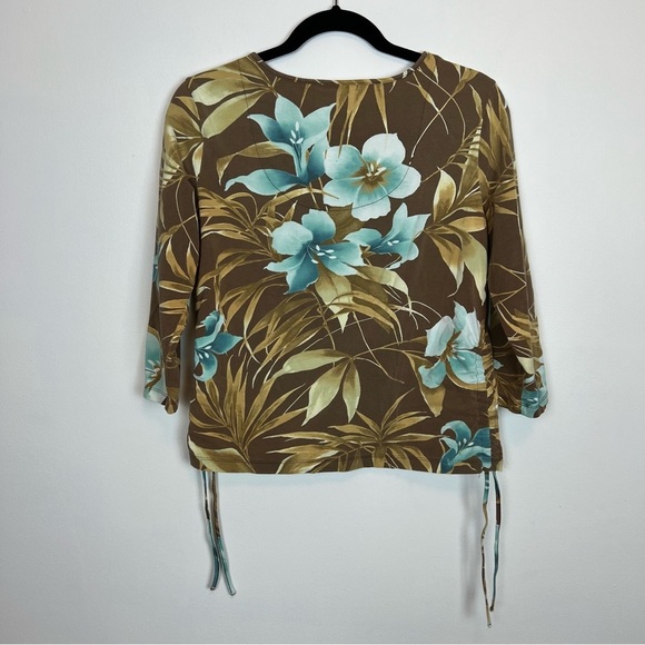 Vintage Caribbean Joe Tropical Hibiscus Print Ruched Sode Tee sz Md Vacation - Picture 3 of 10